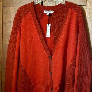 Banana Republic Cashmere Mixed-Stitch V-Neck Cardigan XL Color Scorched Orange